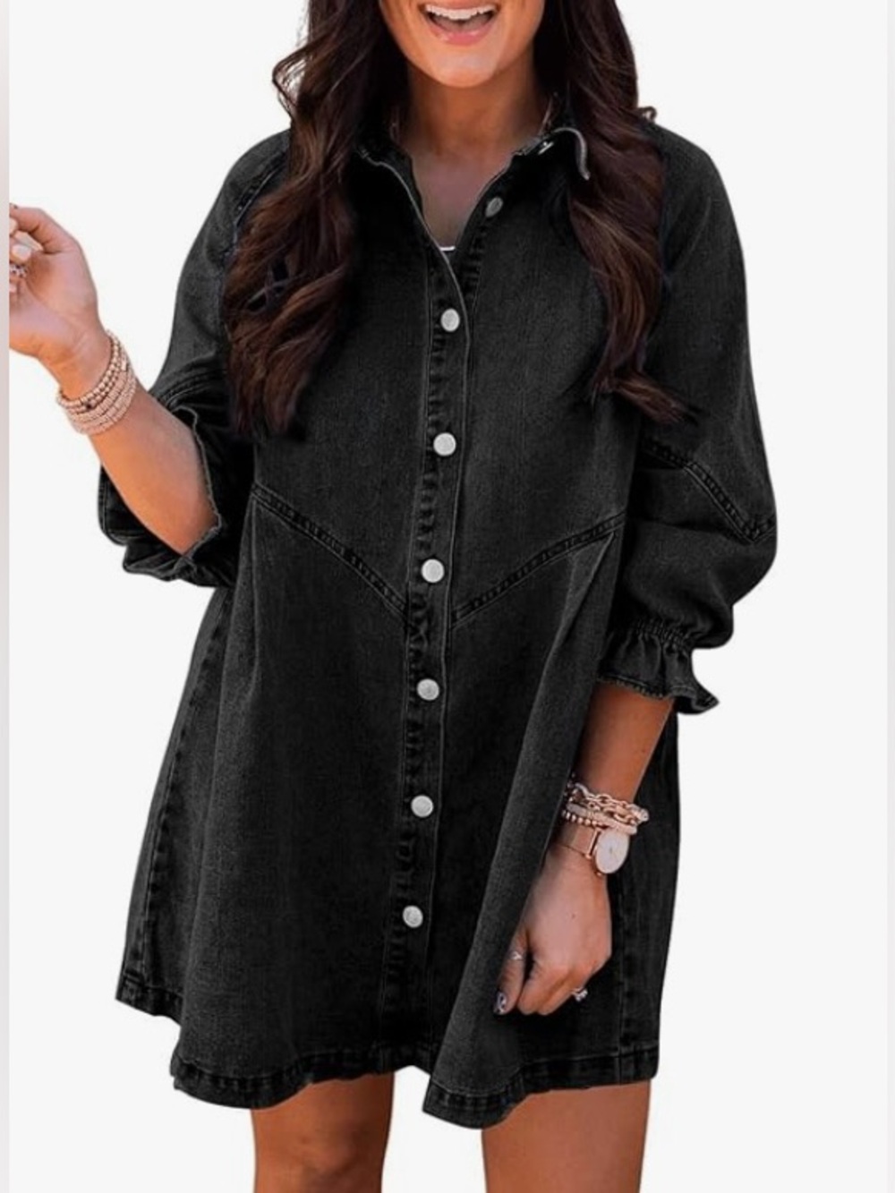 Black Denim Button-Up Shirt Dress